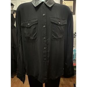 L’ Amour by Nanette Lapore Black Long Sleeve Rayon Top With Faux Leather Large